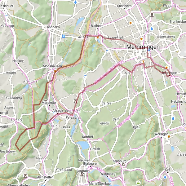Map miniature of "Castles and Scenic Vistas" cycling inspiration in Schwaben, Germany. Generated by Tarmacs.app cycling route planner