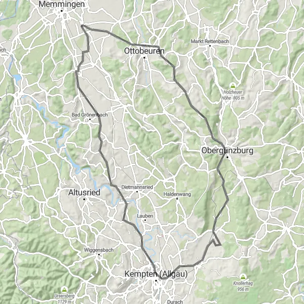 Map miniature of "Allgäu Magic" cycling inspiration in Schwaben, Germany. Generated by Tarmacs.app cycling route planner