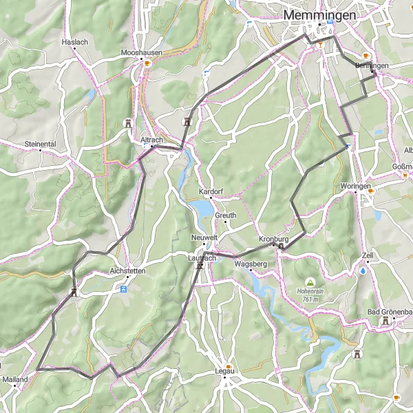 Map miniature of "The Charm of Schwaben" cycling inspiration in Schwaben, Germany. Generated by Tarmacs.app cycling route planner