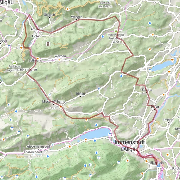 Karten-Miniaturansicht der Radinspiration "Gravel-Tour um Immenstadt i.Allgäu" in Schwaben, Germany. Erstellt vom Tarmacs.app-Routenplaner für Radtouren