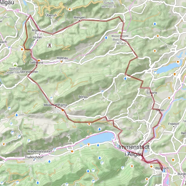 Map miniature of "Immenstadt Explorer" cycling inspiration in Schwaben, Germany. Generated by Tarmacs.app cycling route planner