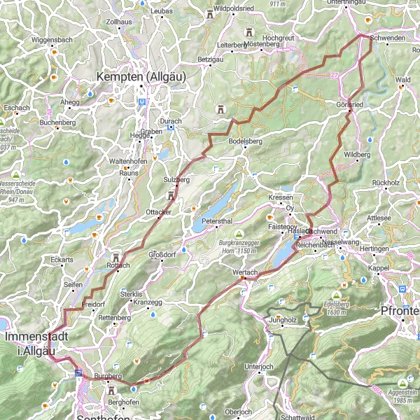 Karten-Miniaturansicht der Radinspiration "Gravel-Tour zu den Burgruinen" in Schwaben, Germany. Erstellt vom Tarmacs.app-Routenplaner für Radtouren