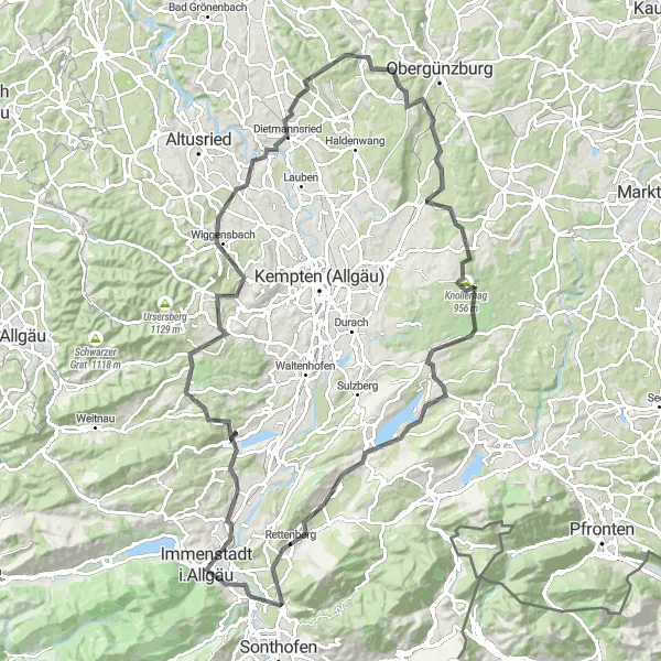Karten-Miniaturansicht der Radinspiration "Abenteuerliche 109 km lange Radtour durch Schwaben" in Schwaben, Germany. Erstellt vom Tarmacs.app-Routenplaner für Radtouren