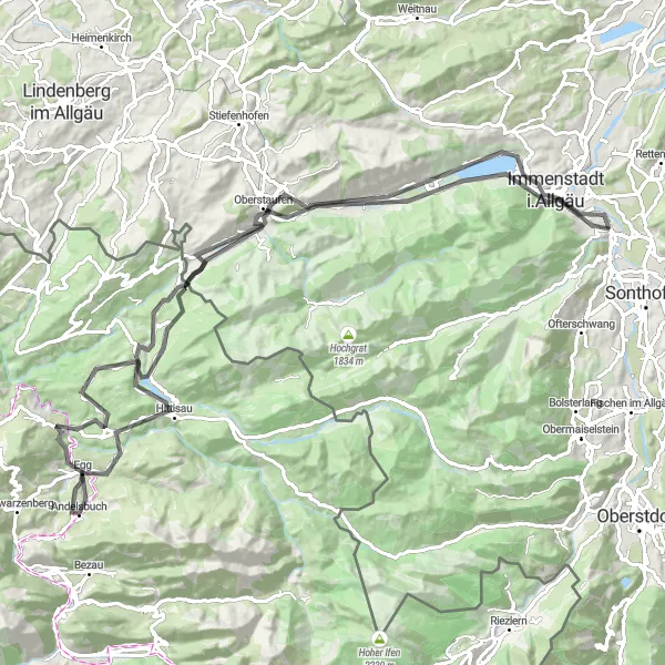 Map miniature of "Classic Tour through Allgäu" cycling inspiration in Schwaben, Germany. Generated by Tarmacs.app cycling route planner