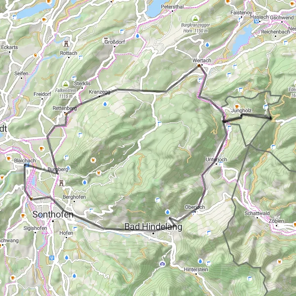 Karten-Miniaturansicht der Radinspiration "Road-Tour durch das Allgäu" in Schwaben, Germany. Erstellt vom Tarmacs.app-Routenplaner für Radtouren