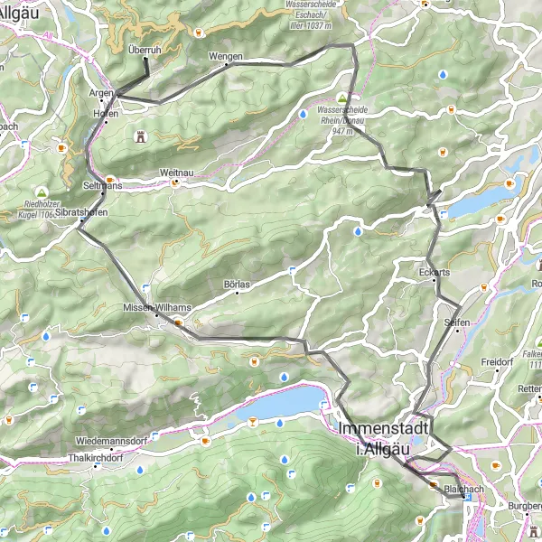 Map miniature of "Scenic Road Cycling Adventure near Blaichach" cycling inspiration in Schwaben, Germany. Generated by Tarmacs.app cycling route planner