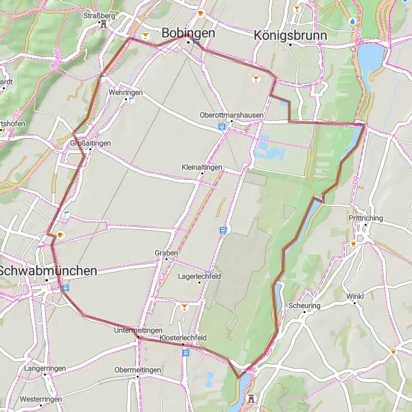 Map miniature of "Discovering the Charms of Schwaben: Gravel Route" cycling inspiration in Schwaben, Germany. Generated by Tarmacs.app cycling route planner