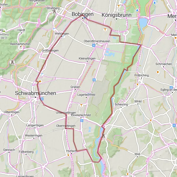 Map miniature of "Schwaben Gravel Adventure" cycling inspiration in Schwaben, Germany. Generated by Tarmacs.app cycling route planner