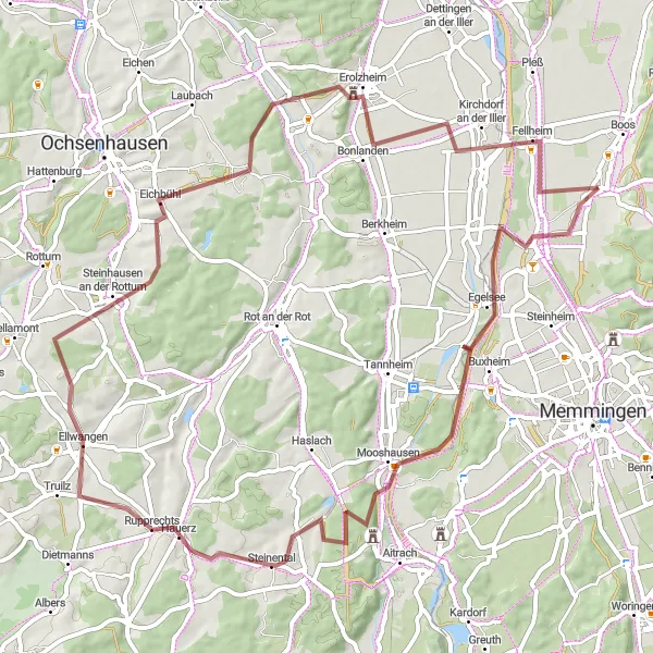 Karten-Miniaturansicht der Radinspiration "Rottumtal-Tour durch Boos" in Schwaben, Germany. Erstellt vom Tarmacs.app-Routenplaner für Radtouren
