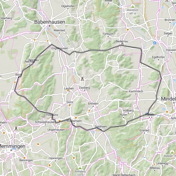 Karten-Miniaturansicht der Radinspiration "Boos und Umgebung Fahrradtour" in Schwaben, Germany. Erstellt vom Tarmacs.app-Routenplaner für Radtouren