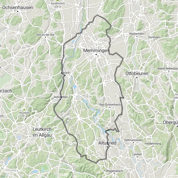 Karten-Miniaturansicht der Radinspiration "Rundtour nach Memmingerberg und zurück" in Schwaben, Germany. Erstellt vom Tarmacs.app-Routenplaner für Radtouren