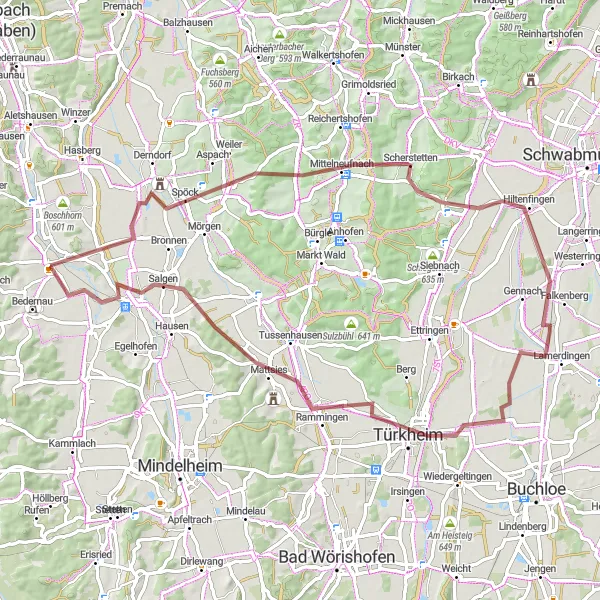 Karten-Miniaturansicht der Radinspiration "Fahrradtour von Breitenbrunn nach Eppishausen" in Schwaben, Germany. Erstellt vom Tarmacs.app-Routenplaner für Radtouren