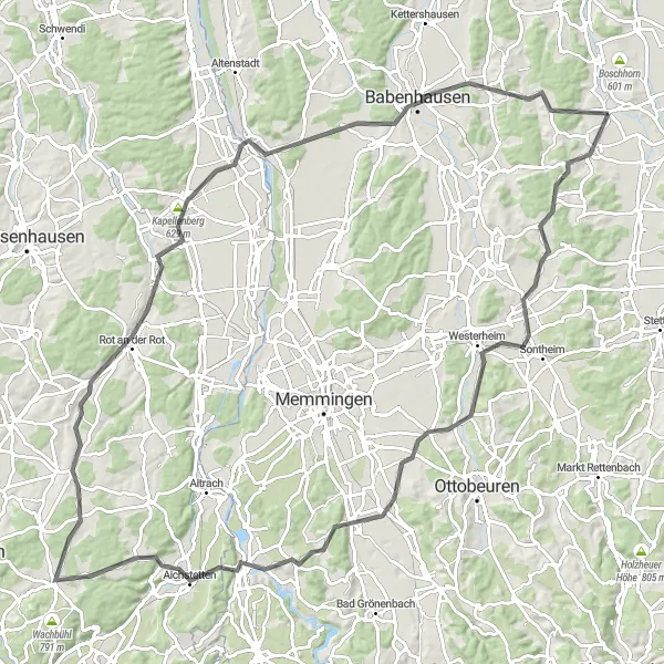 Karten-Miniaturansicht der Radinspiration "Breitenbrunn Rundfahrt" in Schwaben, Germany. Erstellt vom Tarmacs.app-Routenplaner für Radtouren