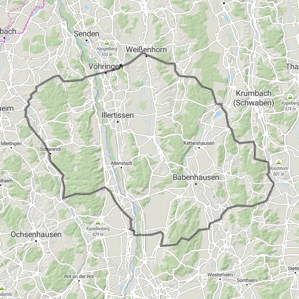Map miniature of "Breitenbrunn Round Trip" cycling inspiration in Schwaben, Germany. Generated by Tarmacs.app cycling route planner