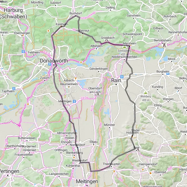 Map miniature of "The Panorama Loop" cycling inspiration in Schwaben, Germany. Generated by Tarmacs.app cycling route planner