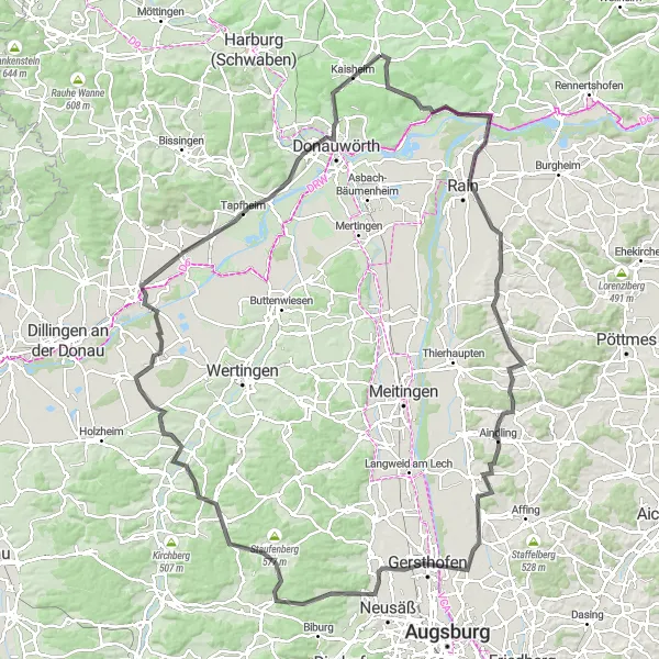 Map miniature of "The Schwaben Grand Tour" cycling inspiration in Schwaben, Germany. Generated by Tarmacs.app cycling route planner