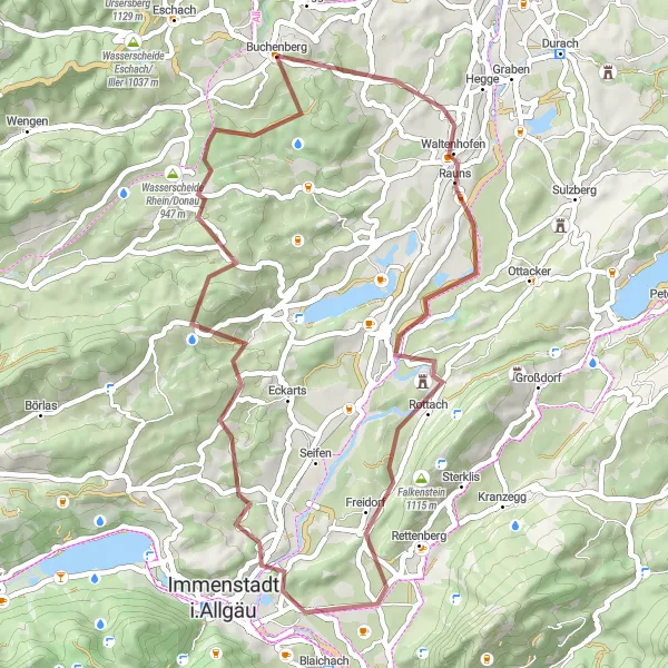 Karten-Miniaturansicht der Radinspiration "Natur pur: Waltenhofen und Ettensberg" in Schwaben, Germany. Erstellt vom Tarmacs.app-Routenplaner für Radtouren