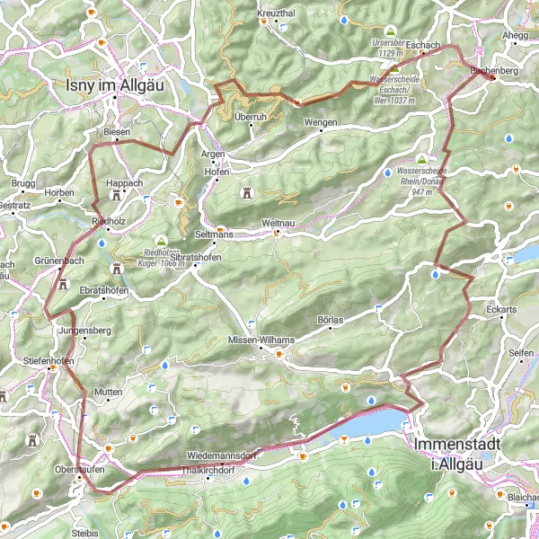 Map miniature of "Allgäuer Strampler" cycling inspiration in Schwaben, Germany. Generated by Tarmacs.app cycling route planner