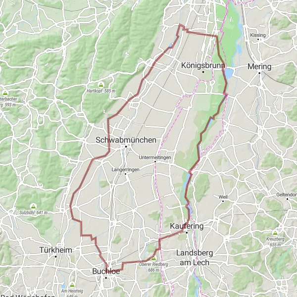 Map miniature of "Golden Weide Trail" cycling inspiration in Schwaben, Germany. Generated by Tarmacs.app cycling route planner