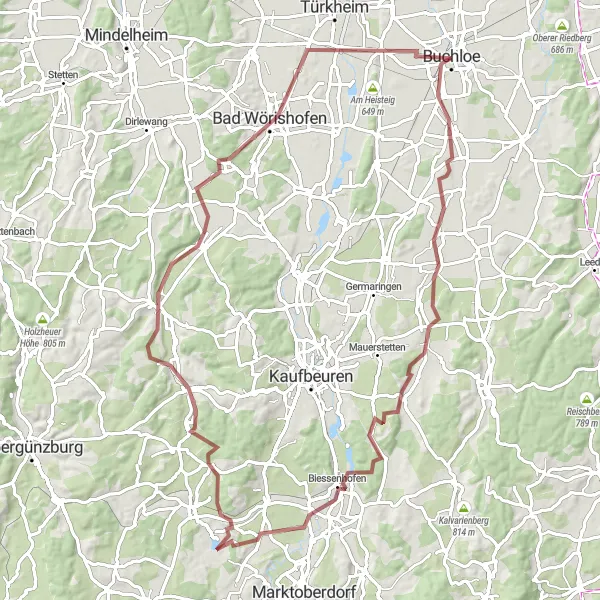 Map miniature of "Jengen Excursion" cycling inspiration in Schwaben, Germany. Generated by Tarmacs.app cycling route planner