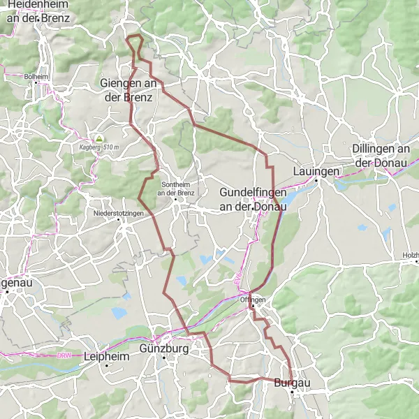 Map miniature of "Unterknöringen Adventure" cycling inspiration in Schwaben, Germany. Generated by Tarmacs.app cycling route planner