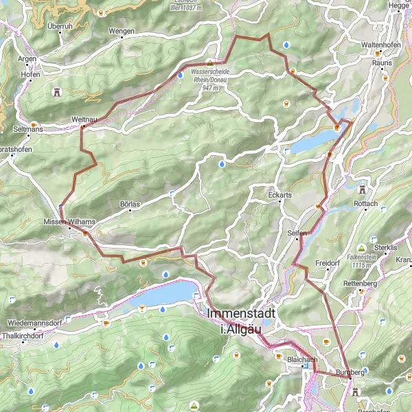 Map miniature of "Allgäu Forest Trail" cycling inspiration in Schwaben, Germany. Generated by Tarmacs.app cycling route planner