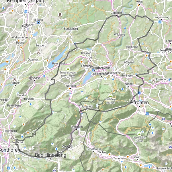 Map miniature of "Bursting with Natural Beauty" cycling inspiration in Schwaben, Germany. Generated by Tarmacs.app cycling route planner