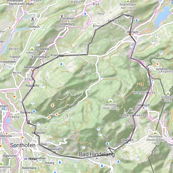 Map miniature of "The Hidden Valleys" cycling inspiration in Schwaben, Germany. Generated by Tarmacs.app cycling route planner