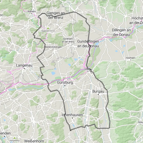 Karten-Miniaturansicht der Radinspiration "Bubesheim - Schloß Eberstall Rundfahrt" in Schwaben, Germany. Erstellt vom Tarmacs.app-Routenplaner für Radtouren