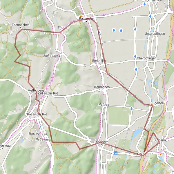 Map miniature of "Hidden Gems of Rot an der Rot" cycling inspiration in Schwaben, Germany. Generated by Tarmacs.app cycling route planner