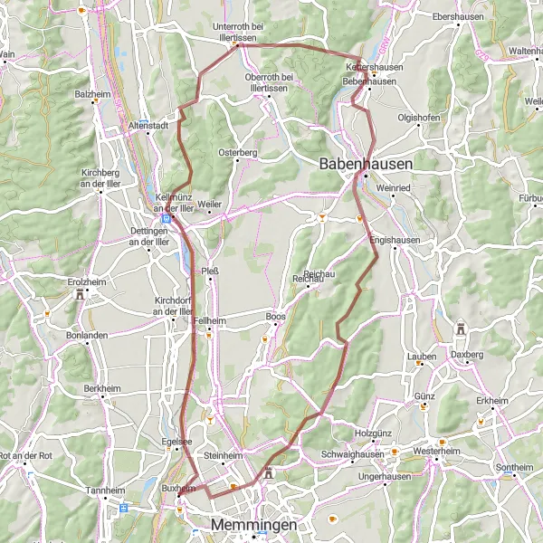 Map miniature of "Beyond the Iller: Legends and Natural Beauty" cycling inspiration in Schwaben, Germany. Generated by Tarmacs.app cycling route planner