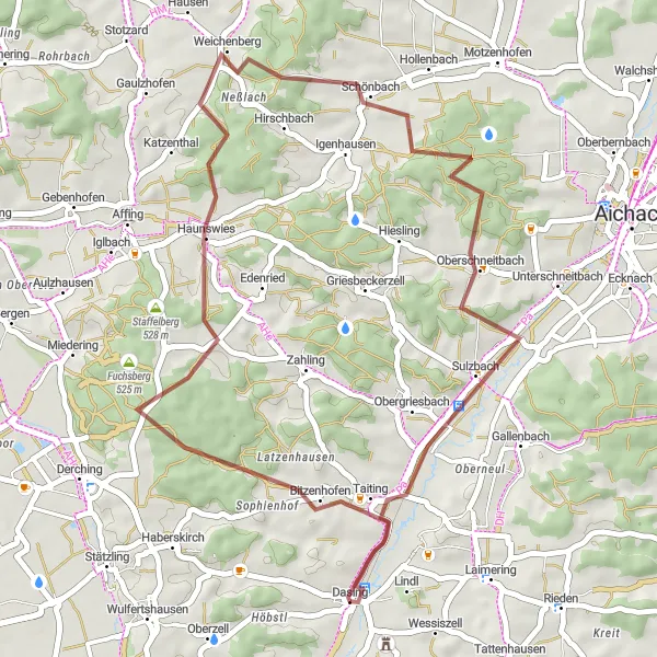 Karten-Miniaturansicht der Radinspiration "Gravel Tour durch Pfaffenzell und Oberschneitbach" in Schwaben, Germany. Erstellt vom Tarmacs.app-Routenplaner für Radtouren