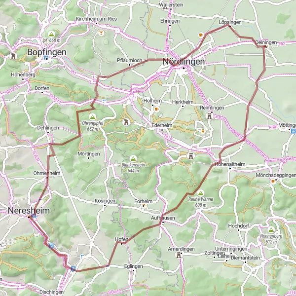 Map miniature of "Discover the Beauty of Schwaben on Gravel" cycling inspiration in Schwaben, Germany. Generated by Tarmacs.app cycling route planner