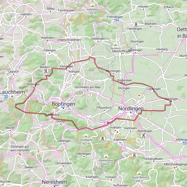 Map miniature of "Gravel Adventurer's Dream in Schwaben" cycling inspiration in Schwaben, Germany. Generated by Tarmacs.app cycling route planner