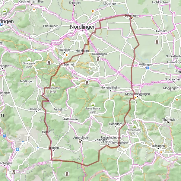 Map miniature of "Gravel Adventure" cycling inspiration in Schwaben, Germany. Generated by Tarmacs.app cycling route planner