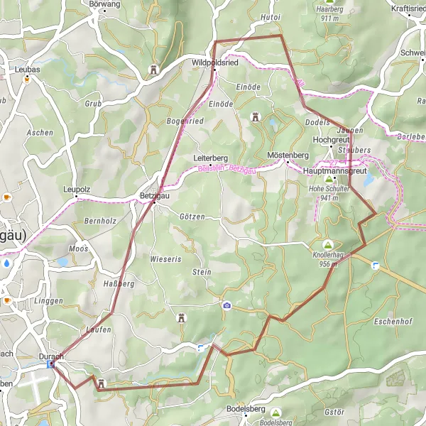 Karten-Miniaturansicht der Radinspiration "Rundtour um Durach und Wildpoldsried" in Schwaben, Germany. Erstellt vom Tarmacs.app-Routenplaner für Radtouren