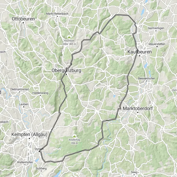 Map miniature of "Hidden Gems of Schwaben" cycling inspiration in Schwaben, Germany. Generated by Tarmacs.app cycling route planner