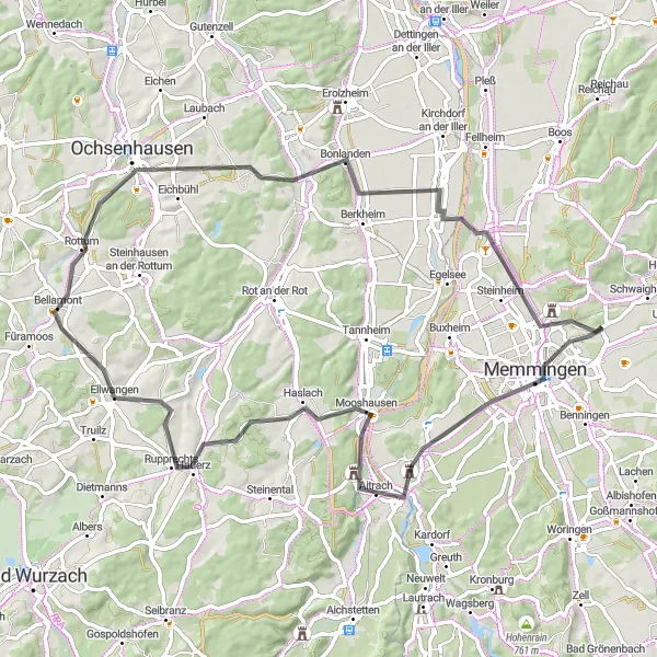 Map miniature of "The Countryside Escape" cycling inspiration in Schwaben, Germany. Generated by Tarmacs.app cycling route planner