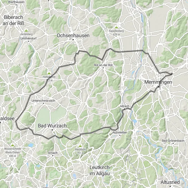 Map miniature of "Blutsberg Challenge" cycling inspiration in Schwaben, Germany. Generated by Tarmacs.app cycling route planner