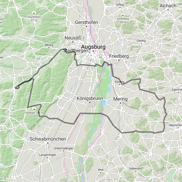 Map miniature of "Lech Valley Loop" cycling inspiration in Schwaben, Germany. Generated by Tarmacs.app cycling route planner