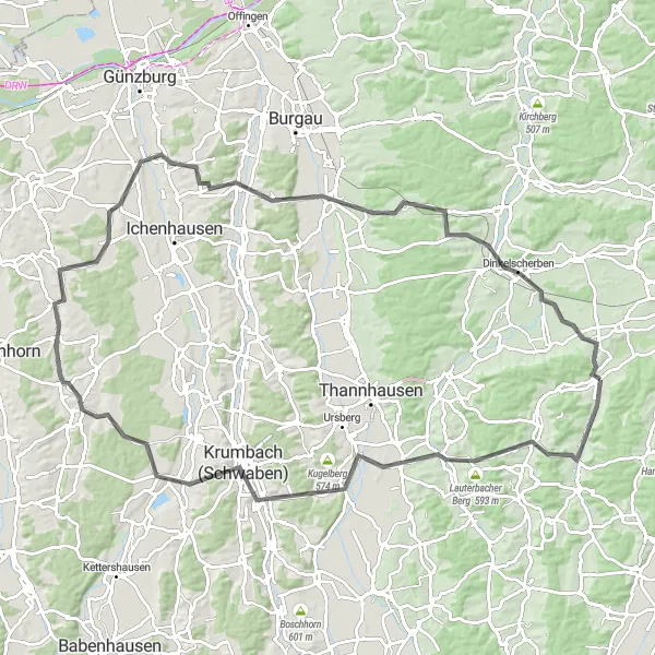 Karten-Miniaturansicht der Radinspiration "Runde um Fischach und Umgebung" in Schwaben, Germany. Erstellt vom Tarmacs.app-Routenplaner für Radtouren