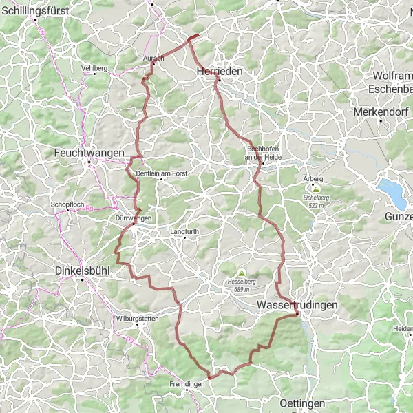 Map miniature of "Veitsweiler and Burg Aurach Cycling Route" cycling inspiration in Schwaben, Germany. Generated by Tarmacs.app cycling route planner