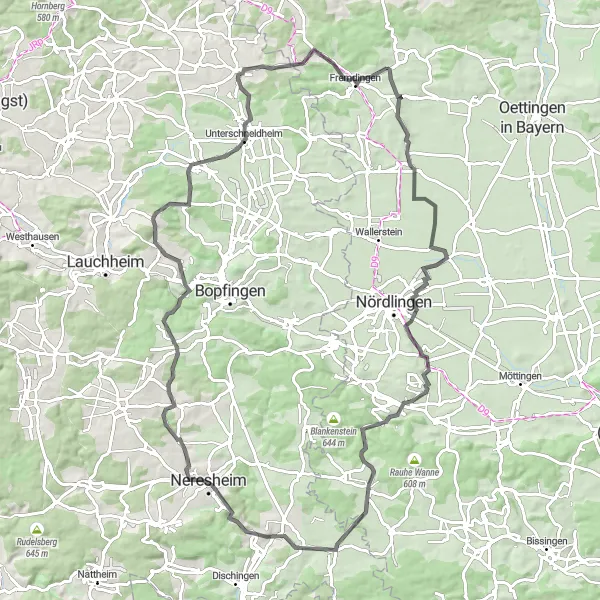 Map miniature of "Utzwingen and Aidelsberg Scenic Road Route" cycling inspiration in Schwaben, Germany. Generated by Tarmacs.app cycling route planner
