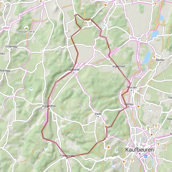 Map miniature of "Discover Baisweil Gravel Routes" cycling inspiration in Schwaben, Germany. Generated by Tarmacs.app cycling route planner