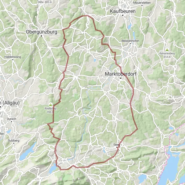 Map miniature of "Allgäu Adventure Gravel Ride" cycling inspiration in Schwaben, Germany. Generated by Tarmacs.app cycling route planner