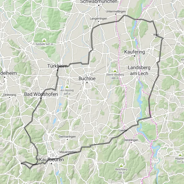 Karten-Miniaturansicht der Radinspiration "Die Römerstraße durch Schwaben" in Schwaben, Germany. Erstellt vom Tarmacs.app-Routenplaner für Radtouren