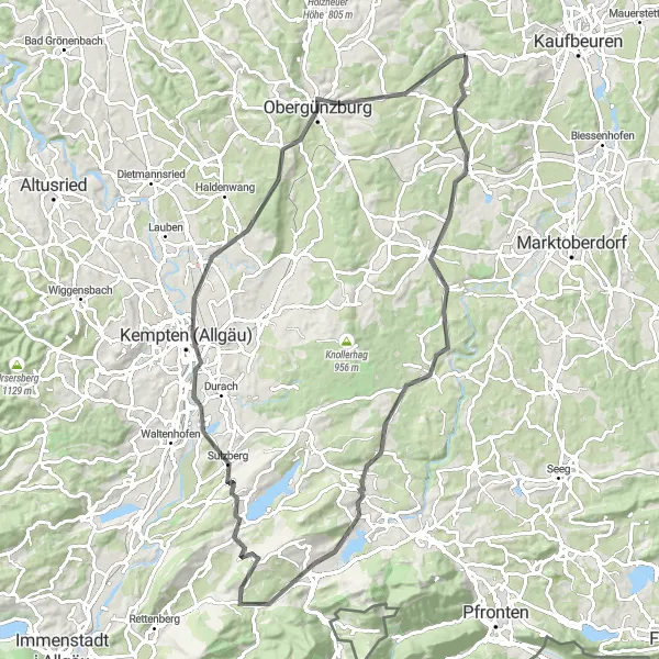 Map miniature of "Allgäu Panorama Ride" cycling inspiration in Schwaben, Germany. Generated by Tarmacs.app cycling route planner