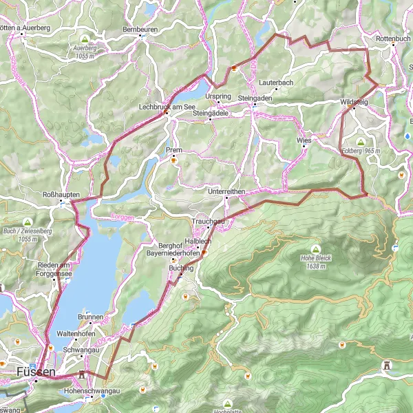 Karten-Miniaturansicht der Radinspiration "Rundfahrt am Forggensee" in Schwaben, Germany. Erstellt vom Tarmacs.app-Routenplaner für Radtouren