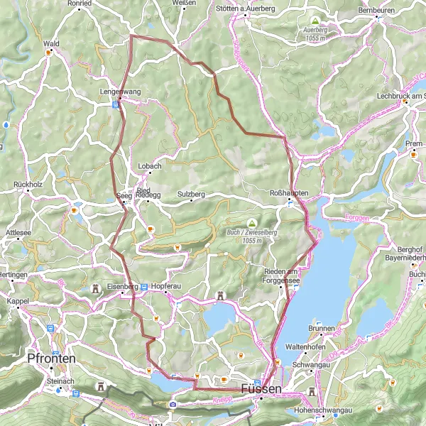 Map miniature of "The Gravel Adventure" cycling inspiration in Schwaben, Germany. Generated by Tarmacs.app cycling route planner