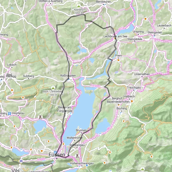 Map miniature of "Gundelsberg and Kienberg Loop" cycling inspiration in Schwaben, Germany. Generated by Tarmacs.app cycling route planner